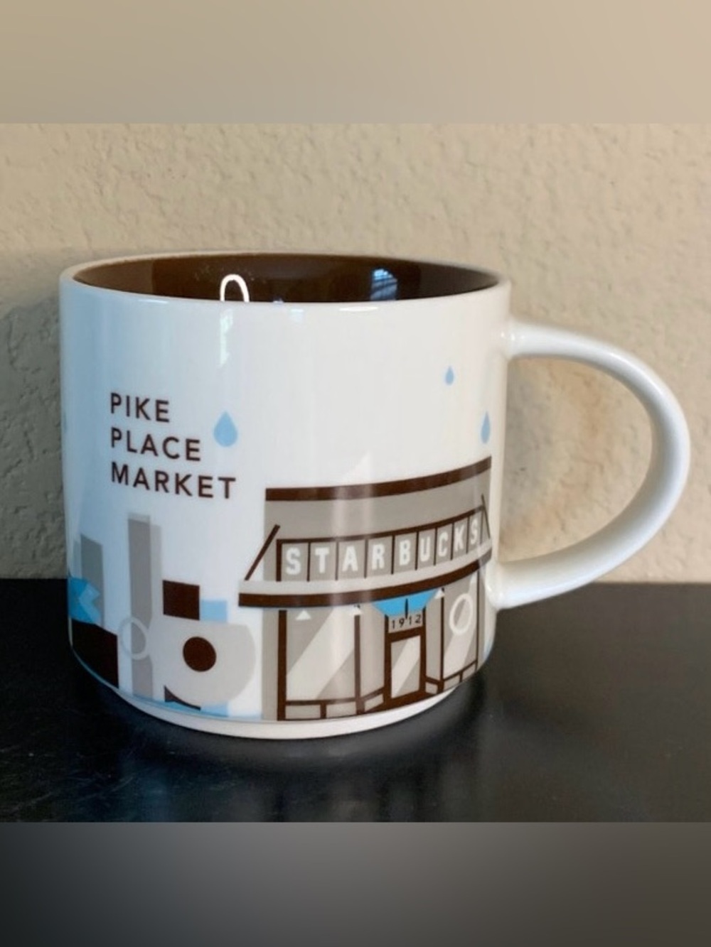 Starbucks Pike Place Market White, Brown & Blue Ceramic Mug